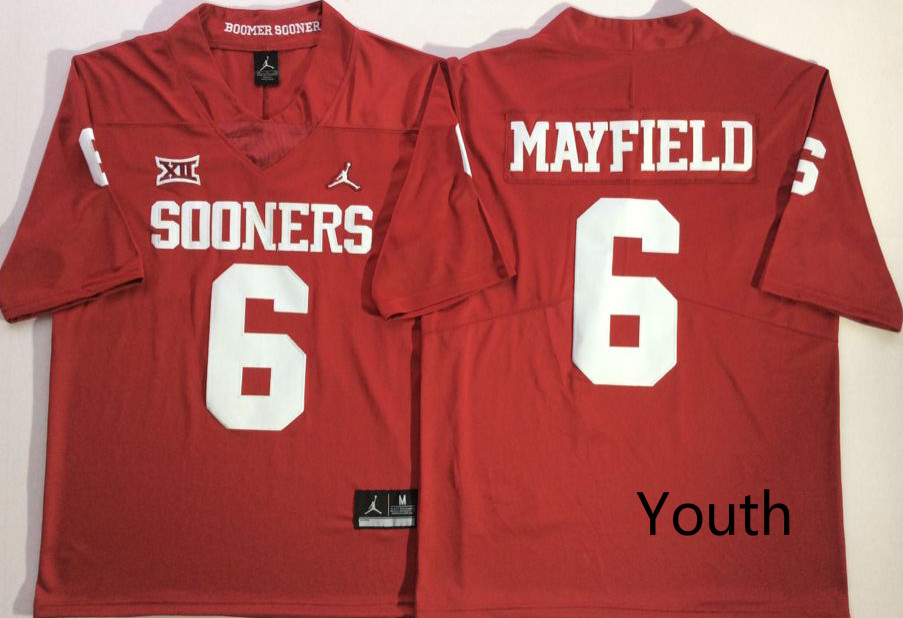 NCAA Youth Oklahoma Sooners Red 6 MAYFIELD jerseys